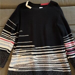 NIC+ZOE Black and White Crew Neck Sweater with Stripes